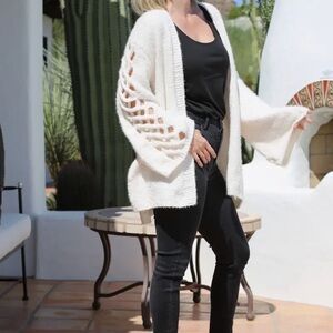 Nostalgia Cream Open-Stitch Balloon Sleeve Cardigan